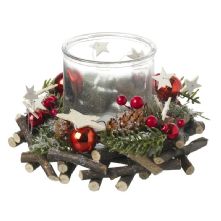 RED & WOODLAND WHITE STAR T-LIGHT HOLDER